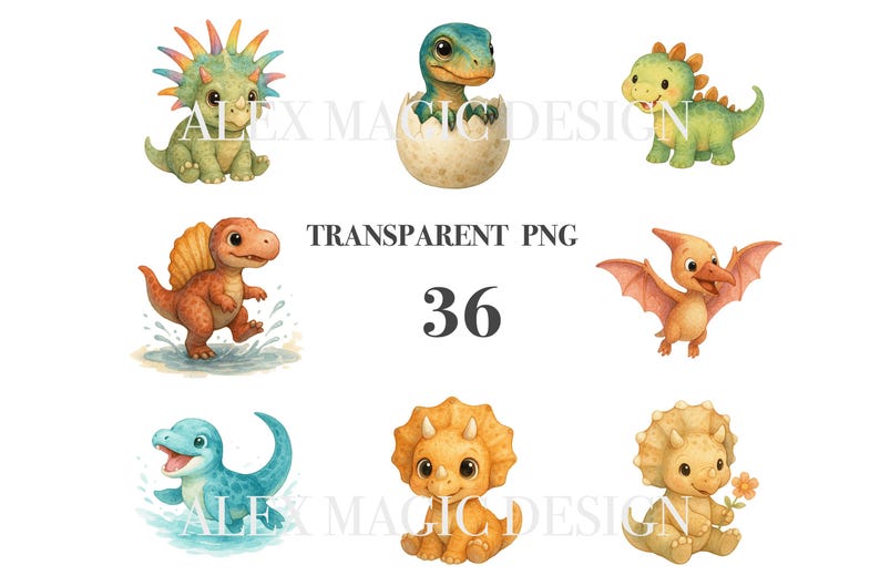 Baby Dinosaur Clipart Set, Cute Dino PNG Bundle, Fast Download ...
