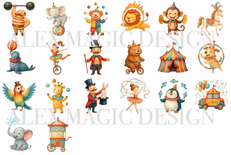 Circus Clipart Set, Cute Circus Animals PNG, Vintage Carnival Clipart ...