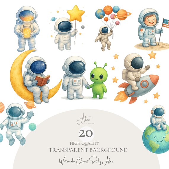 Cute Astronaut Png Bundle Astronaut Clipart Set Space Clipart Set