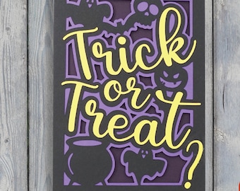 Trick or Treat Card SVG | Layered Halloween Greetings Card SVG | Printable Halloween Card