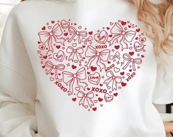 Valentijnsdag coquette hart SVG, strik hart png, XOXO Valentijnsdag hart png, T-shirt valentijnscadeaus, valentijnscadeau voor hem