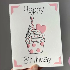 Design de inserção de cartão de aniversário | Cartão de cupcake para Cricut Card Mats e Standard Mats | Pop Up SVG | Cartão de aniversário 3D SVG