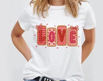 Yarn Crochet Valentines Clipart Faux Yarn Valentines Png, Coquette Valentine Love Png Colorful Heart Valentine Shirt Png