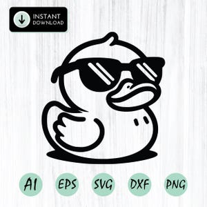 Duck With Sunglasses Svg & Png, Rubber Duck Clipart, Duck Vector Image, Bath Duck Silhouette, Sublimation Design, Duck Cut File