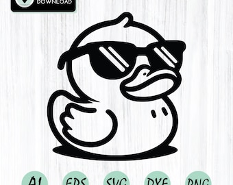 Duck With Sunglasses Svg & Png, Rubber Duck Clipart, Duck Vector Image, Bath Duck Silhouette, Sublimation Design, Duck Cut File