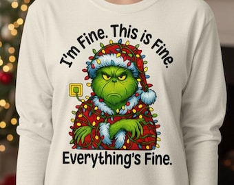 I'm Fine, This Is Fine, Everything Is Fine, png, grappig kerstontwerp, op Grinch geïnspireerde vakantie-png, kerstclipart, digitale download