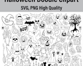 Hand Drawn Halloween Illustrations, Spooky Clipart Icons Bundle, Bachelorette SVG, Witchy Bachelorette Party Invite, Whimsical Doodles PNG
