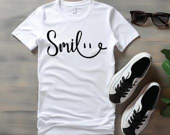 Smiley Face Svg, Happy Face Svg, Emoji Svg, Smile Sign Svg, trendy Svg, gesneden bestand, woord "Smile", directe digitale download, vectorbestand