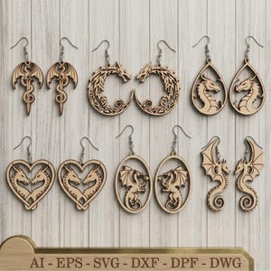 Wood Laser Cut Files Earrings: Dragon Earring SVG Bundle, Laser Ready, Acrylic Compatible, Jewelry Making, Digital Download