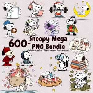 Snoopy Dog PNG, 600+ Snoopy Stickers, Charlie Brown Mega PNG Bundle, Peanuts Sticker, White Puppy Sticker