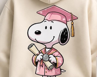 卒業記念スヌーピーピンクPNG | かわいい子犬の卒業デザイン | 2026年卒業生向け昇華プリントファイル | 子供用卒業シャツ（デジタルダウンロード）
