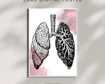 Arte de pared de pulmón, para estudiantes de enfermería, médicos, educadores, etc.