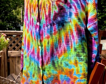 Tie dye L bomull långärmad knappknäppt