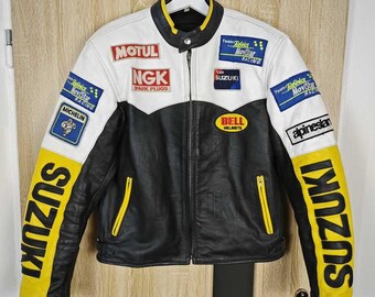 スズキレーシングレザージャケット メンズ - ブラック ブルー MotoGP