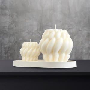 Knot Ball Candle Set with Oval Jesmonite Tray | Big & Small Sculptural Candles | Handmade Modern Gift Decor