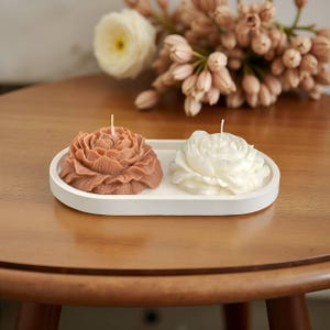 Luxury Peony Soy Candle Gift Set of 2 with Oval Jesmonite Tray | Sculptural Home Decor | Ideal Candle Gift for Her, Mum, Wife, Friend, Love