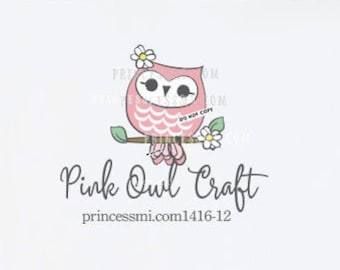 pink owl logo, owl tree branch   1416-12