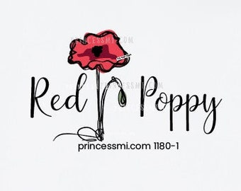 Premade Logo design, red poppy bouquet logo, Floral logo 1180-1