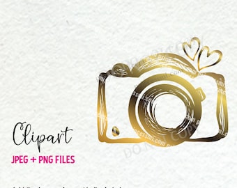 Gold Camera Clipart: Whimsical Photography Artwork 0018 (PNG, JPEG)