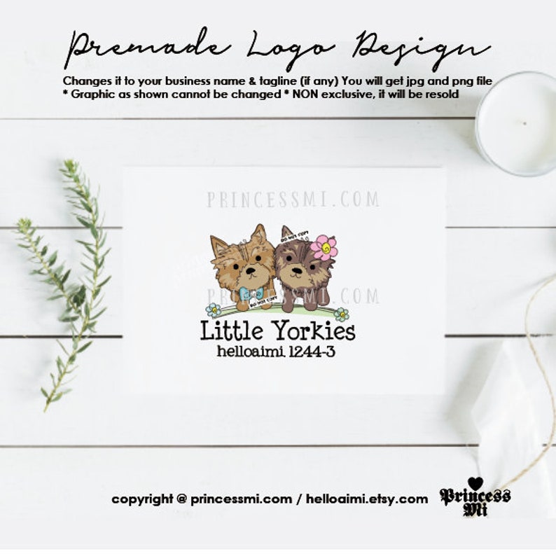 1244 3 Dog Logo Design Pet Shop Logo Two Yorkies Puppy Dog Etsy