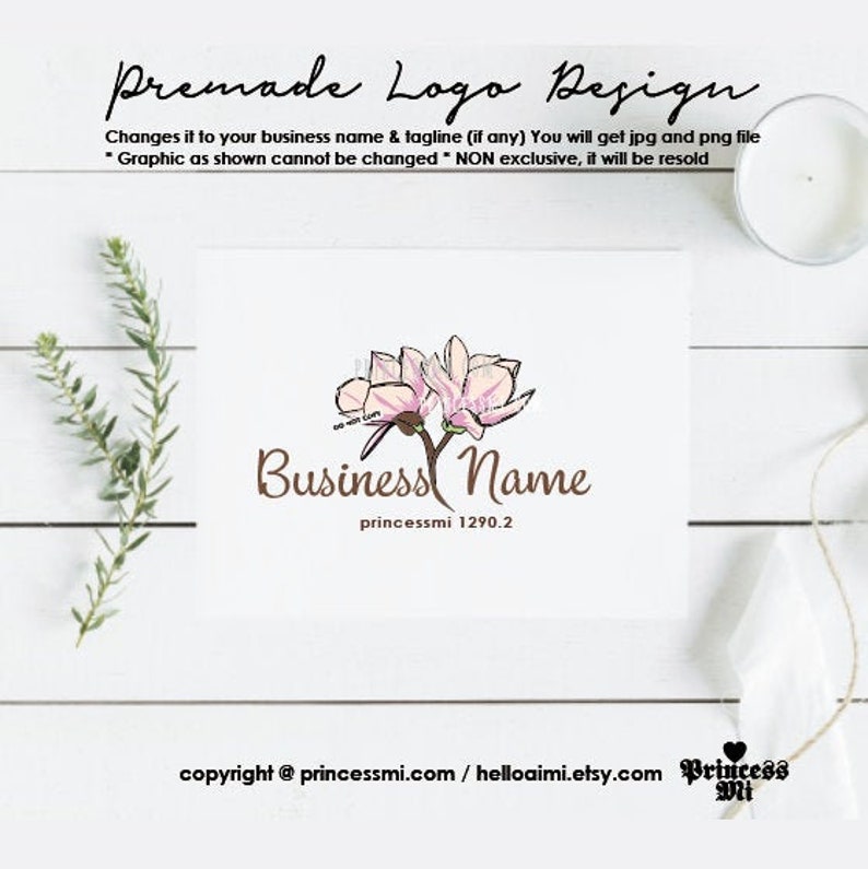 magnolia logo, floral logo, florist logo, boutique logo, premade logo, 1290-2 imagen 1