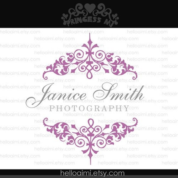 Custom Premade Logo Design - Damask  Fancy Scrolls photography business boutique etsy shop logo illustration by princess mi logo 1155-2