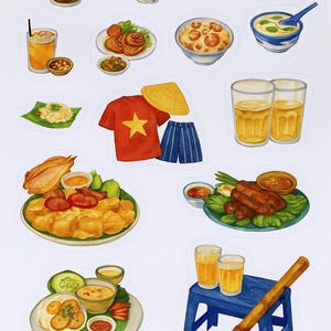 Vietnam illustrierte Lebensmittel Aufkleber für Aufkleber