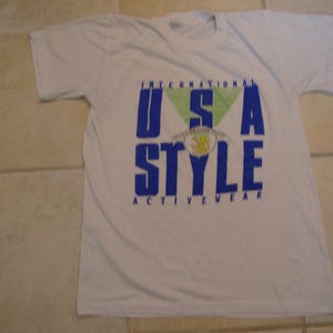 Vintage 80&#39;s International USA Style Activewear Paper Thin White T Shirt Size M