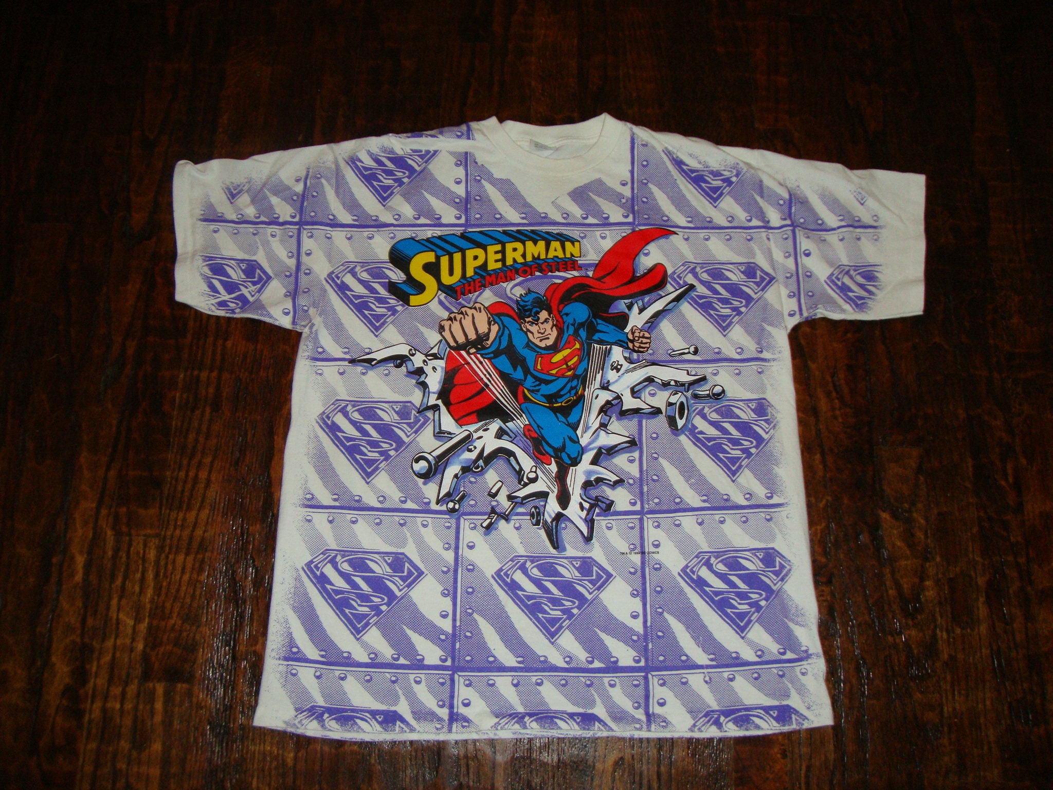 Superman Vintage 1992 Man of Steel DC Comics All Over Print T