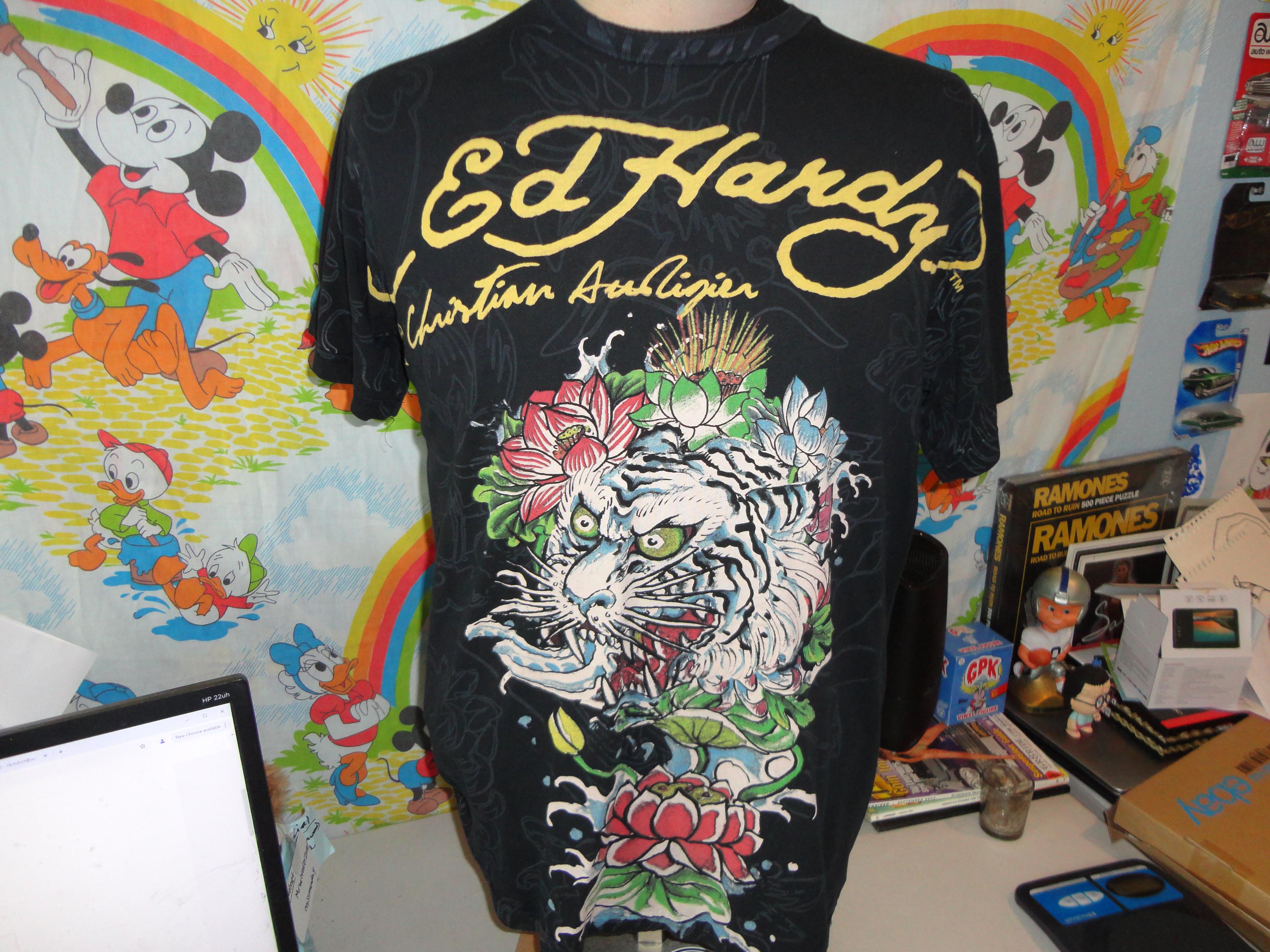 Vintage Y2K ED HARDY Christina Aguilera All Over Print Tiger T