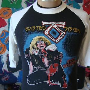 Vintage 80&#39;s TWISTED SISTER Heavy Stay Hungry Band Tee 1980&#39;s Tour Concert Black T Shirt Size S