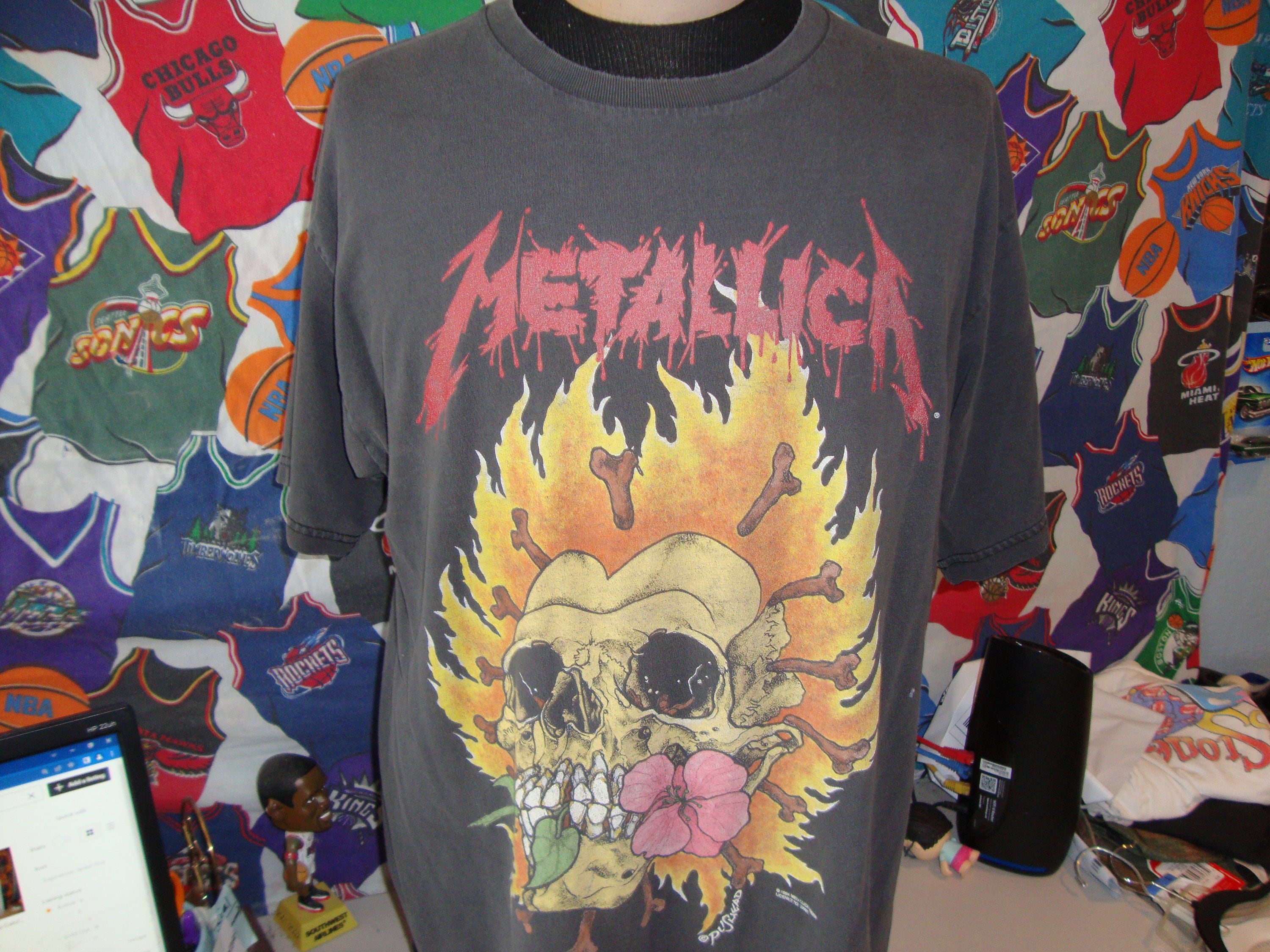 Vintage 90's Metallica Pushead Flaming Skull Flower Heart - Etsy 日本