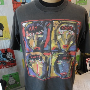Vintage 90s &quot;Art Can&#39;t Hurt You&quot; Pop Art Artwork Design by Fred Babb T-shirt Size XL
