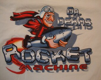 Vintage 90's Magic Springs Dr. Deans Rocket Machine White T Shirt Size XL