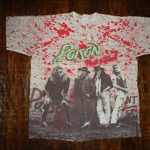 Vintage 90er Jahre Poison All Over Print Flesh & Blood Splatter Tour 1990 Konzert-T-Shirt XL