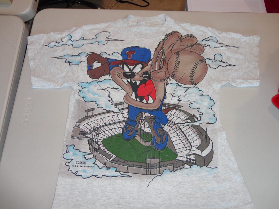 Vintage 90's TAZ Baseball MVP Tasmanian Devil All Over Print Shirt