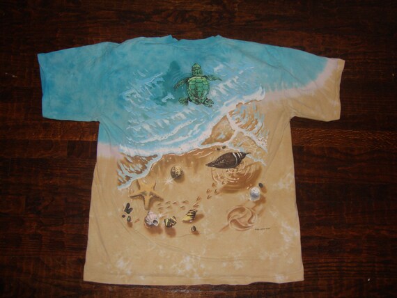Vintage 90's Sea Turtles Liquid Blue Tie Dye 1996… - image 3