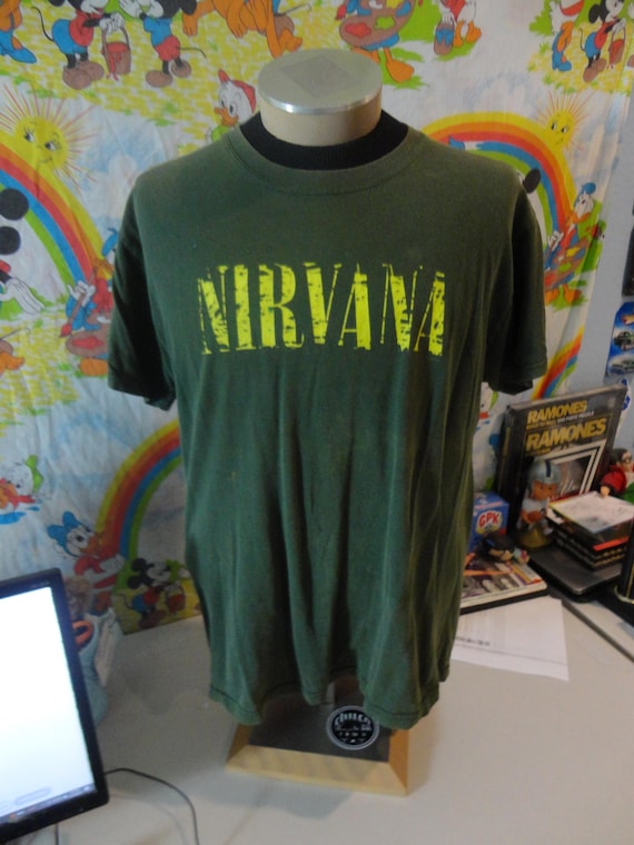 Vintage Nirvana Y2K Band 00s Rock Spell Out Green T Shirt Size L