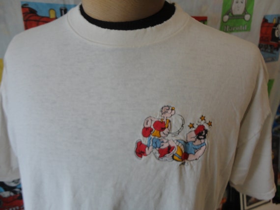 Men's T Shirt Popeye Comic Tee - White Multi Crew Neck Short Sleeve Size XL