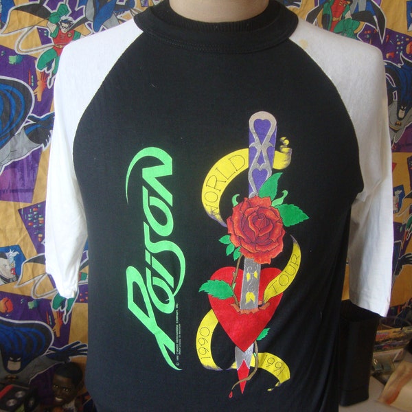 Vintage 90s Poison Flesh & Blood Rock Band Glam Metal Music 5050 Concert 1990 Tour T Shirt Size M