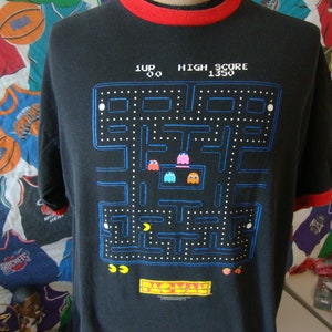 Vintage 90&#39;s Pac Man Black Red Namco Stanley Desantis T Shirt XL