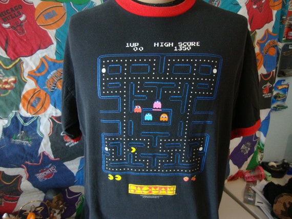 Vintage 90's Pac Man Black Red Namco Stanley Desantis T Shirt XL