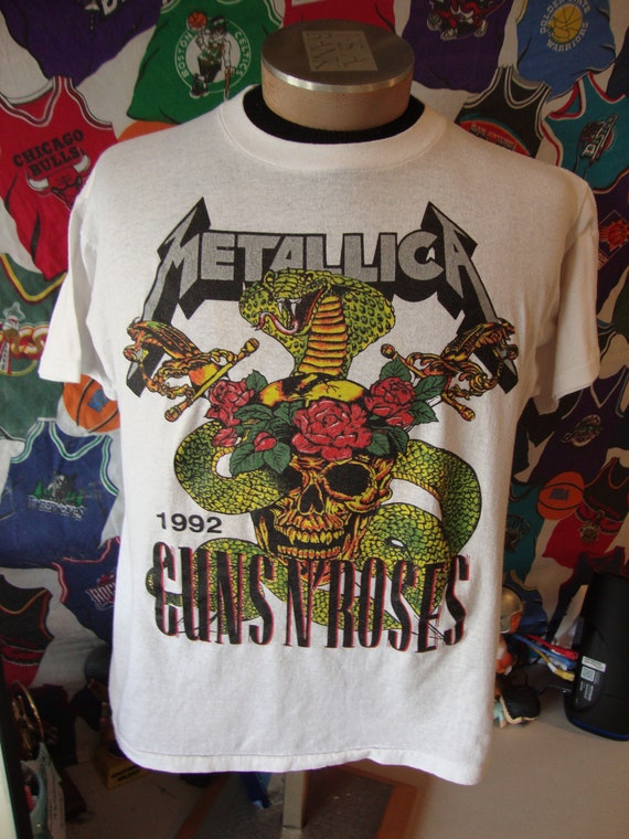 1992 llica Guns N' Roses Tシャツ90s Vintage 90's Metallica Guns N Roses White Tee Band 1992 Concert