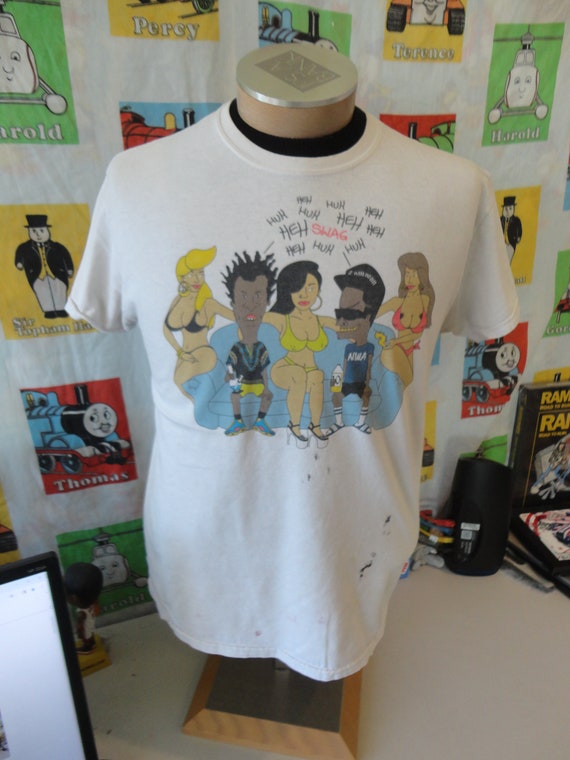 Vintage 90's Beavis and Butt-head Barney Rap Hip Hop Black Cartoon