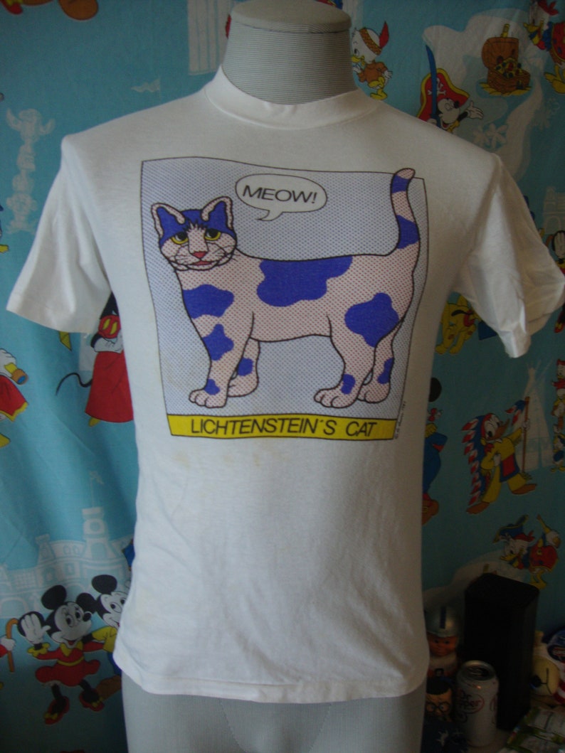 Vintage 80's ROY LICHTENSTEIN'S Cat 1987 Pop Art tee single stitch T Shirt M image 2