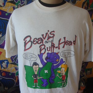 Vintage 90&#39;s Beavis and Butt-Head Barney The Dinosaur MTV butthead cartoon heavy metal Tee T Shirt Sz XL
