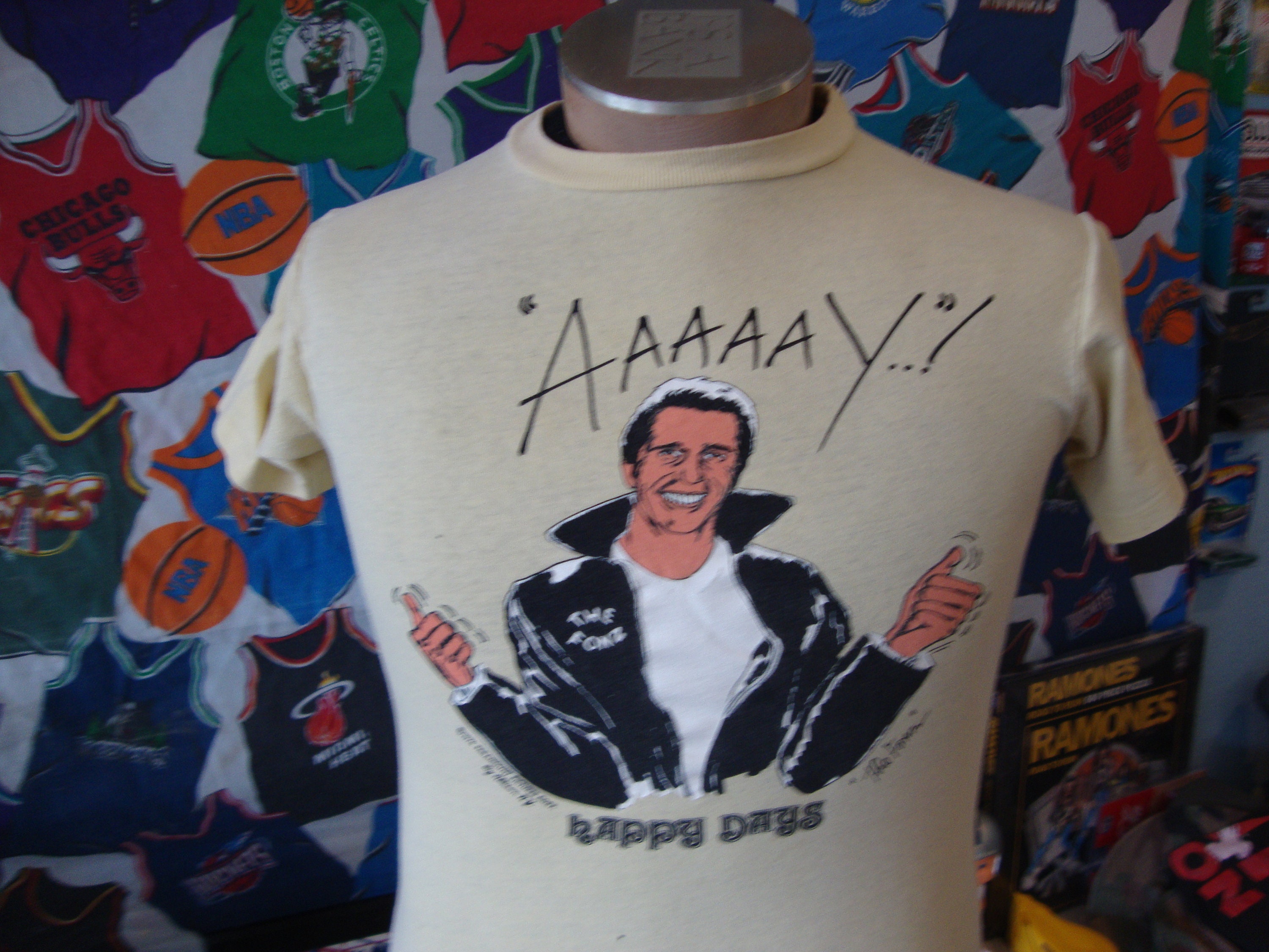 1976 happy days fonzie Tシャツ AAAAAY 青