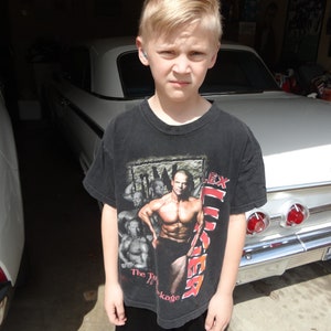 Vintage WWF NWO Lex Luger lutte noir des années 90 t shirt enfants taille L