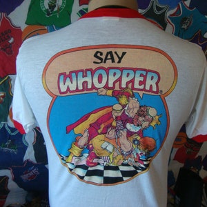 Vintage 80&#39;s Burger King Anti McDonalds Say Whopper Ringer T-Shirt M