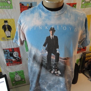 Vintage 90er Pink Floyd Wish You Were Here Tour Konzert Rock Tie Dye Liquid Blue T-Shirt L